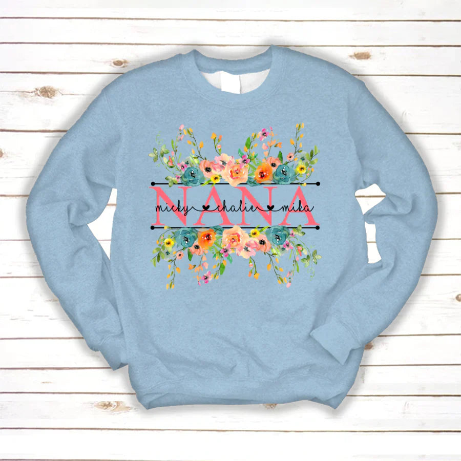 Bright Watercolor Floral Nana And Grandkids Flower CTH01 Sweatshirt
