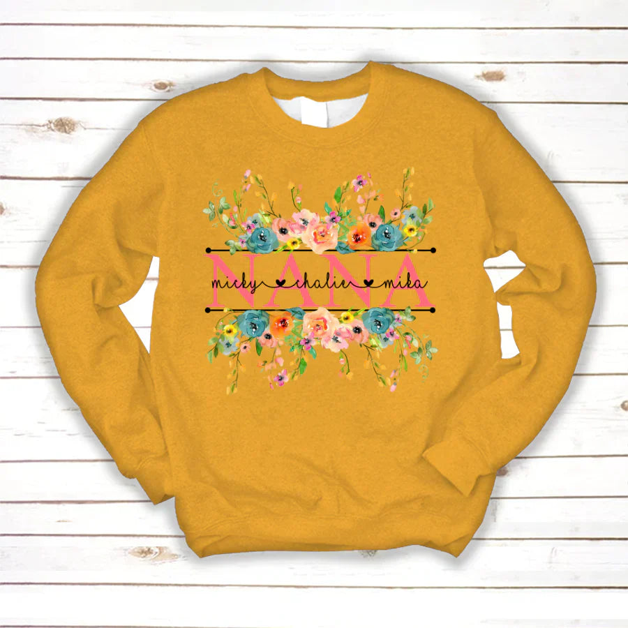 Bright Watercolor Floral Nana And Grandkids Flower CTH01 Sweatshirt