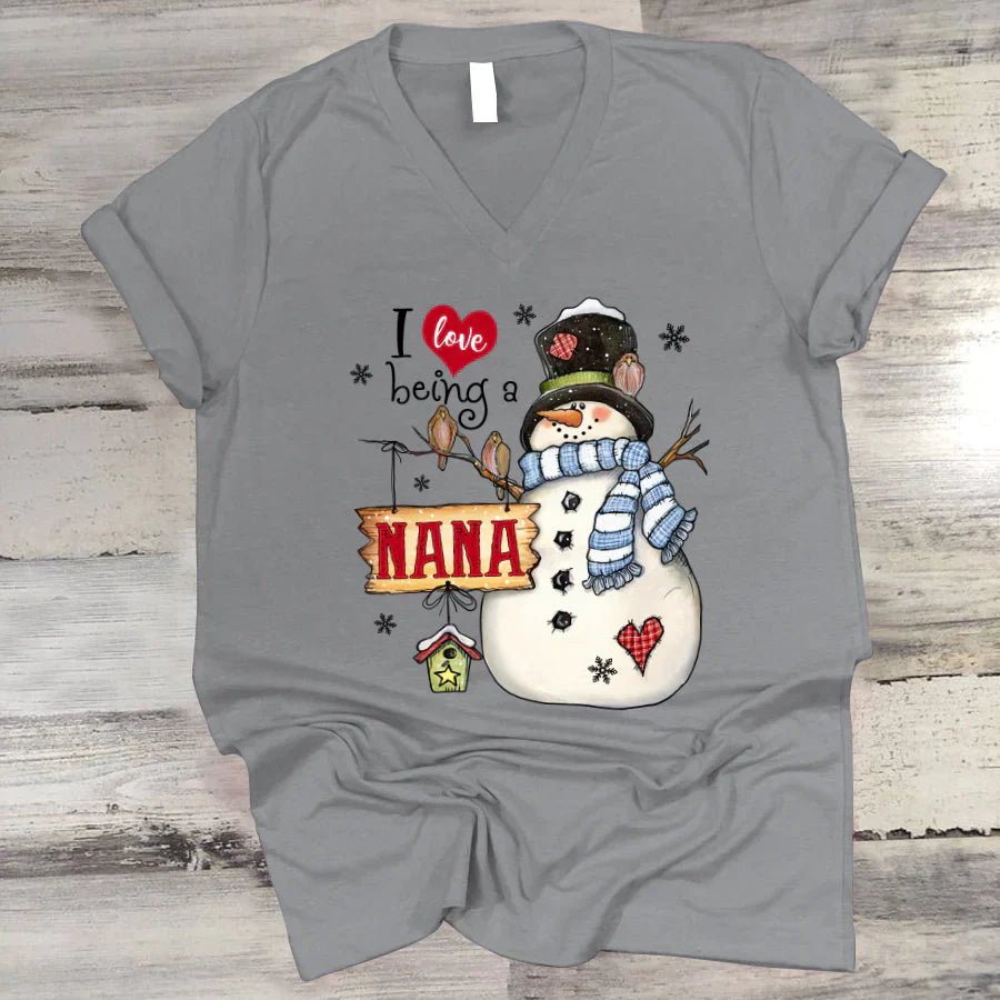 Godmerch Personalized I Love Being A Nana Snowman V-Neck