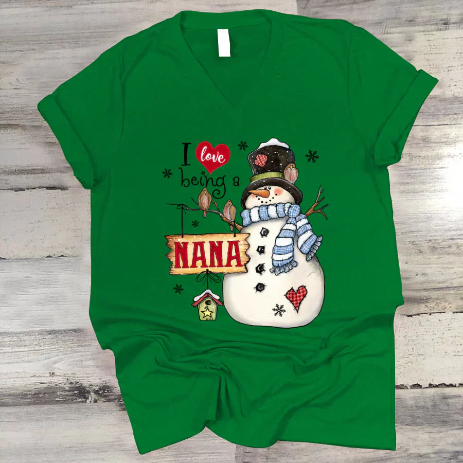 Godmerch Personalized I Love Being A Nana Snowman V-Neck