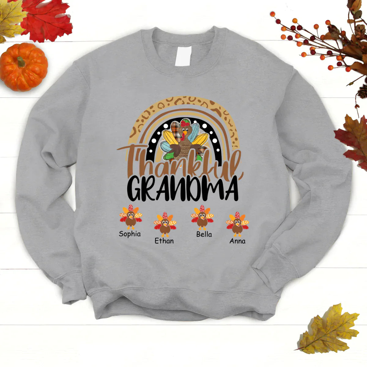 Godmerch Personalized Thankful Grandma With Grandkids Thanksgiving Shirt Sweatshirt