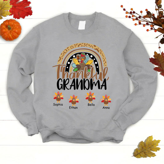 Godmerch Personalized Thankful Grandma With Grandkids Thanksgiving Shirt Sweatshirt