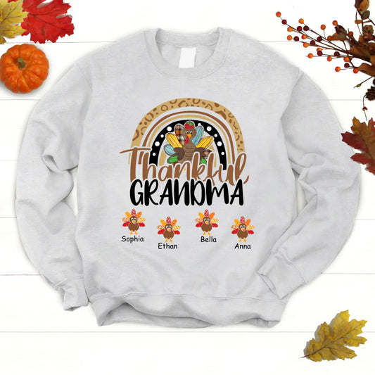 Godmerch Personalized Thankful Grandma With Grandkids Thanksgiving Shirt Sweatshirt