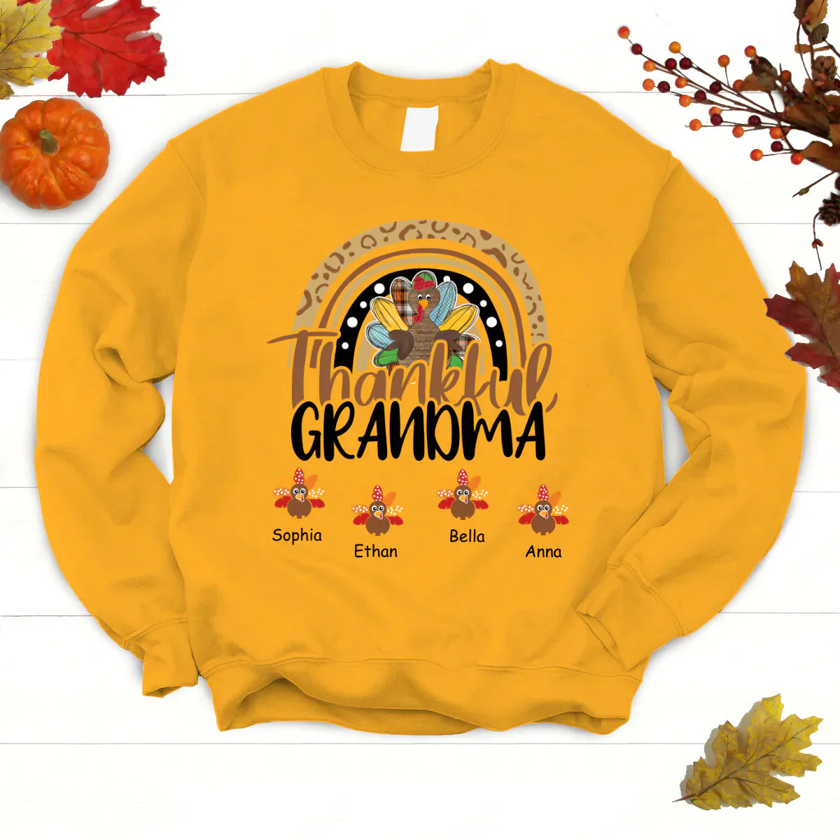 Godmerch Personalized Thankful Grandma With Grandkids Thanksgiving Shirt Sweatshirt