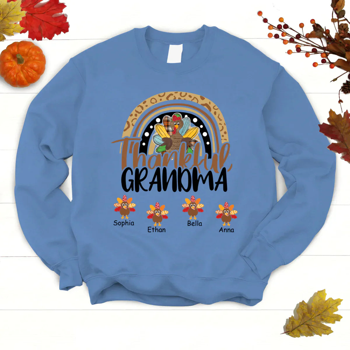 Godmerch Personalized Thankful Grandma With Grandkids Thanksgiving Shirt Sweatshirt