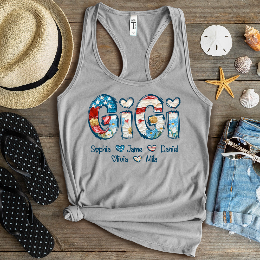 Daisy Flower America Flag Gigi And Grandkids Personalized 4th of July Gift Shirt