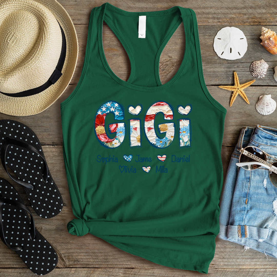 Daisy Flower America Flag Gigi And Grandkids Personalized 4th of July Gift Shirt