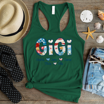 Daisy Flower America Flag Gigi And Grandkids Personalized 4th of July Gift Shirt