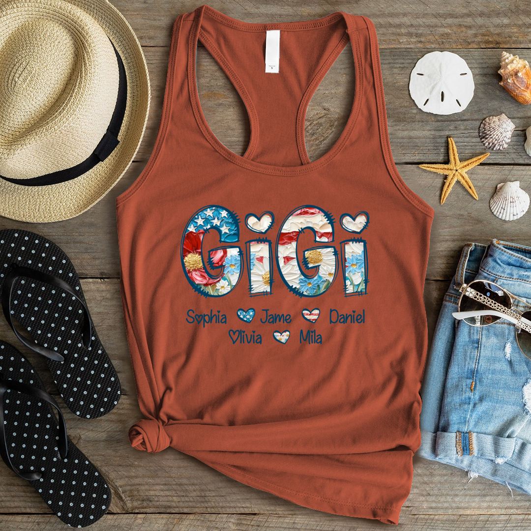 Daisy Flower America Flag Gigi And Grandkids Personalized 4th of July Gift Shirt