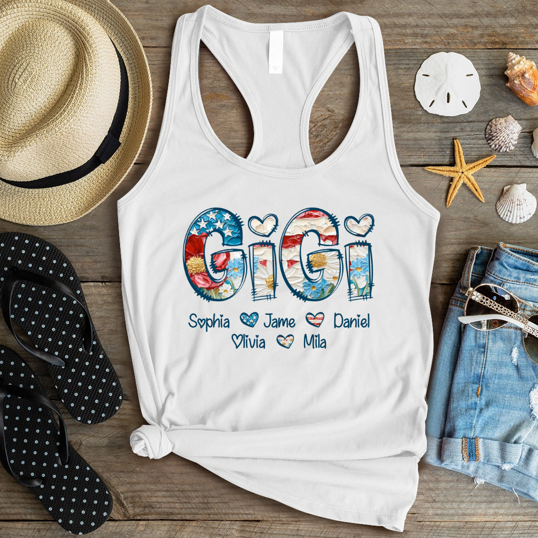 Daisy Flower America Flag Gigi And Grandkids Personalized 4th of July Gift Shirt