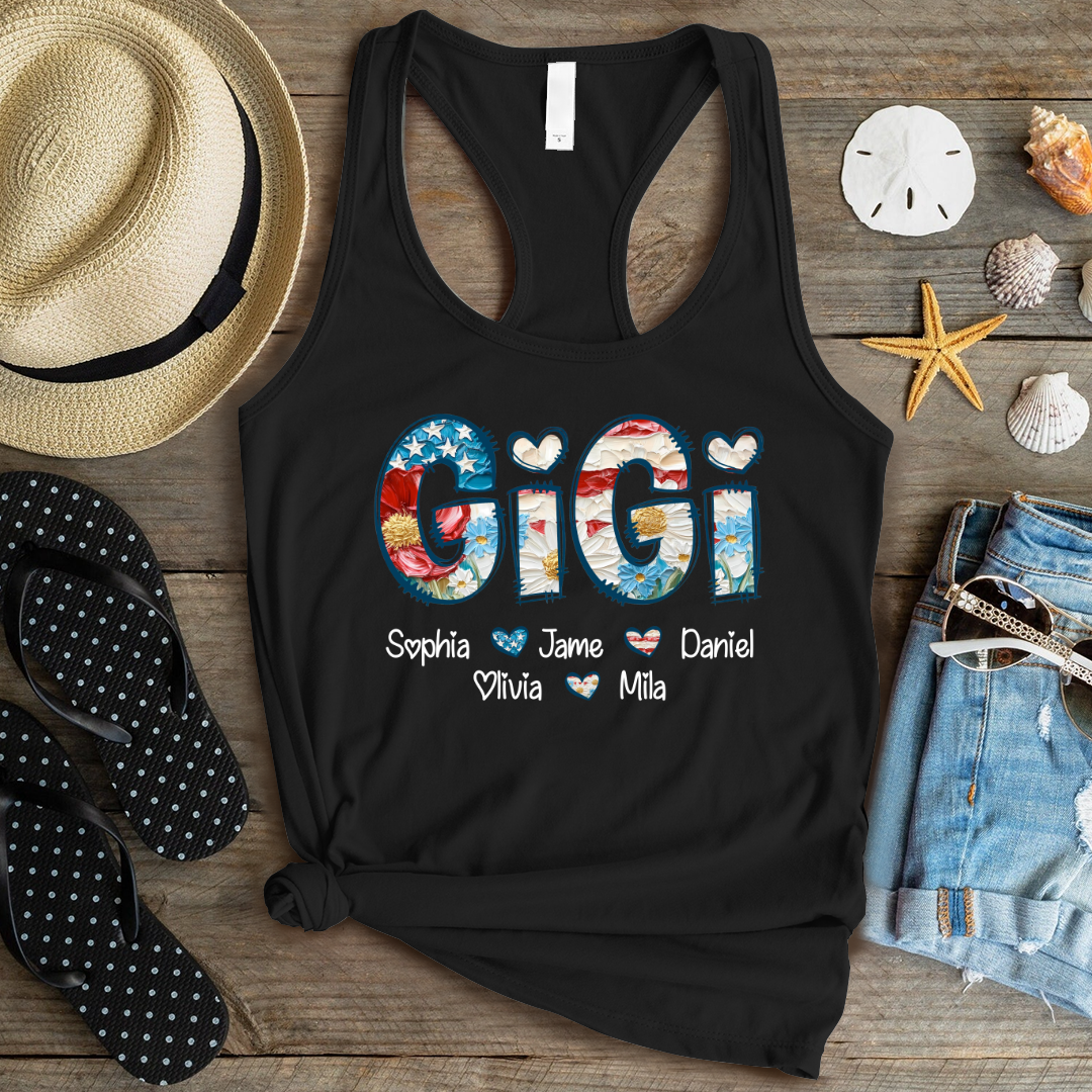Daisy Flower America Flag Gigi And Grandkids Personalized 4th of July Gift Shirt