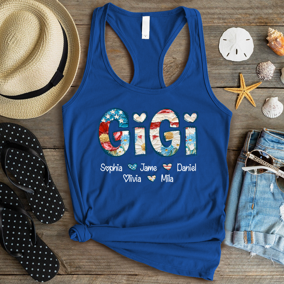 Daisy Flower America Flag Gigi And Grandkids Personalized 4th of July Gift Shirt