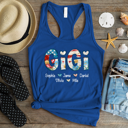 Daisy Flower America Flag Gigi And Grandkids Personalized 4th of July Gift Shirt