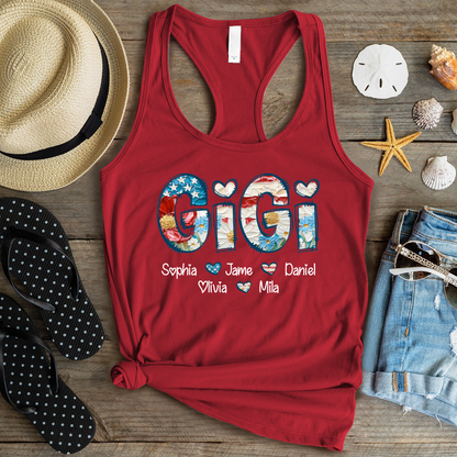 Daisy Flower America Flag Gigi And Grandkids Personalized 4th of July Gift Shirt