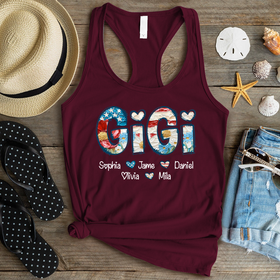 Daisy Flower America Flag Gigi And Grandkids Personalized 4th of July Gift Shirt
