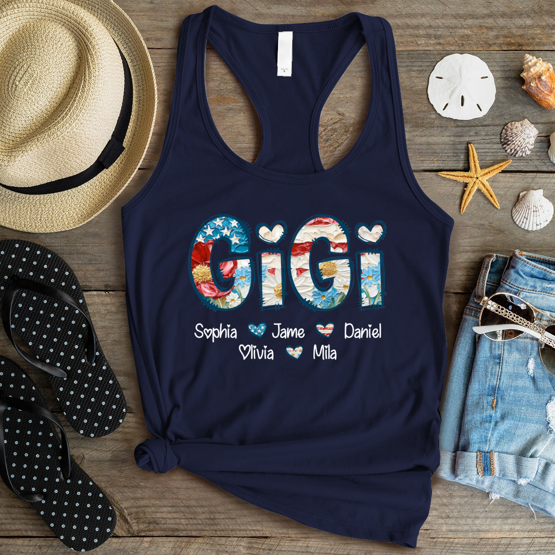 Daisy Flower America Flag Gigi And Grandkids Personalized 4th of July Gift Shirt