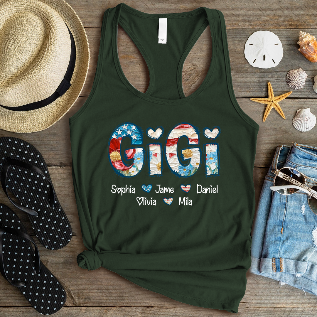 Daisy Flower America Flag Gigi And Grandkids Personalized 4th of July Gift Shirt