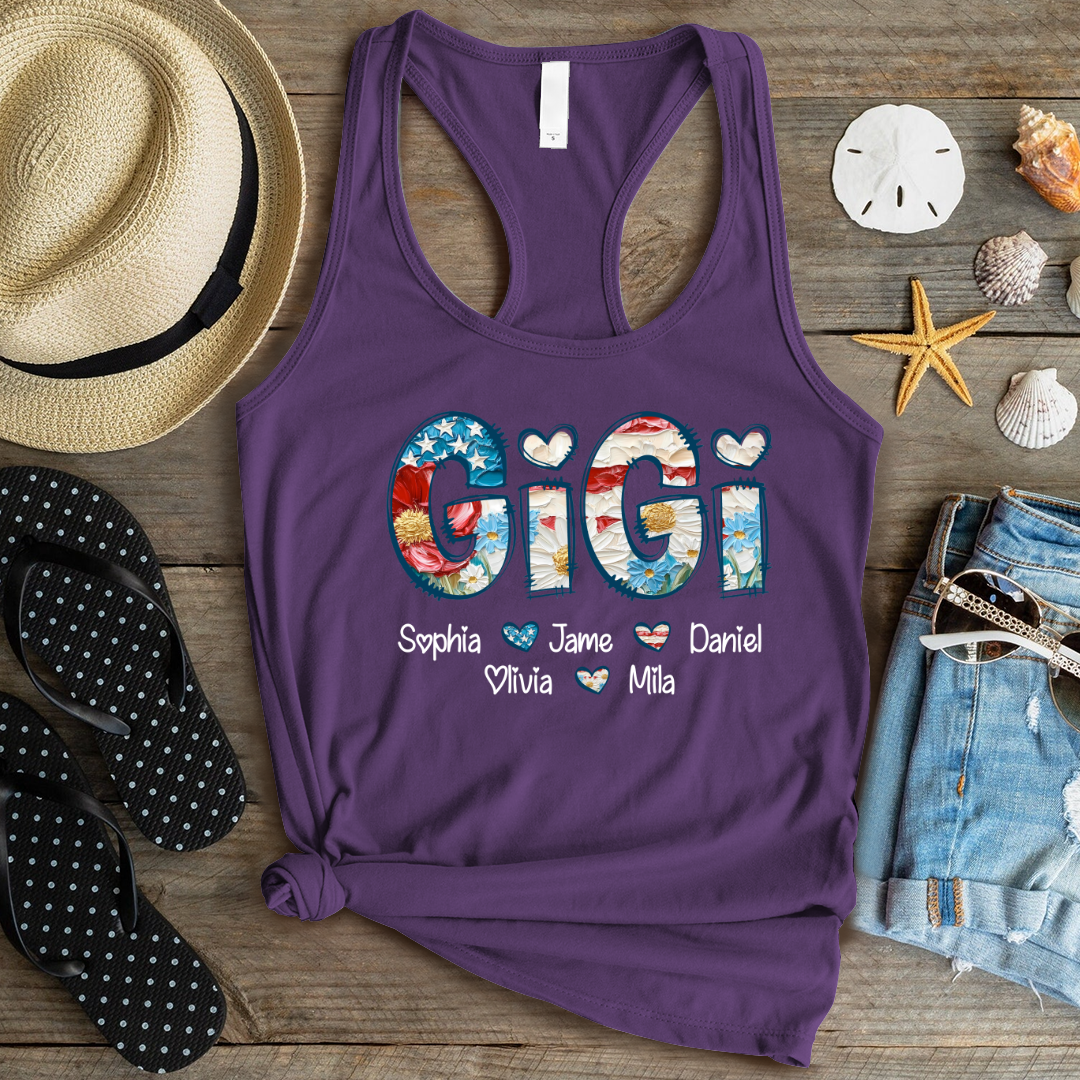 Daisy Flower America Flag Gigi And Grandkids Personalized 4th of July Gift Shirt