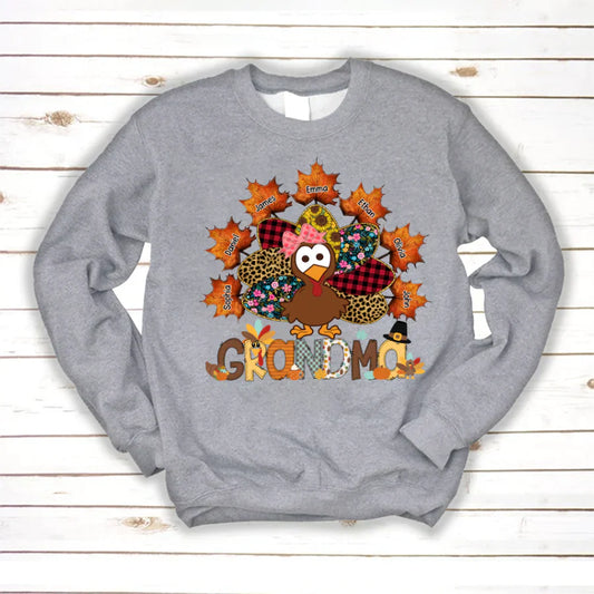 Grandma And Grandkids Thanksgiving Autumn Turkey Sweatshirt
