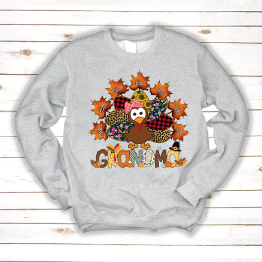 Grandma And Grandkids Thanksgiving Autumn Turkey Sweatshirt