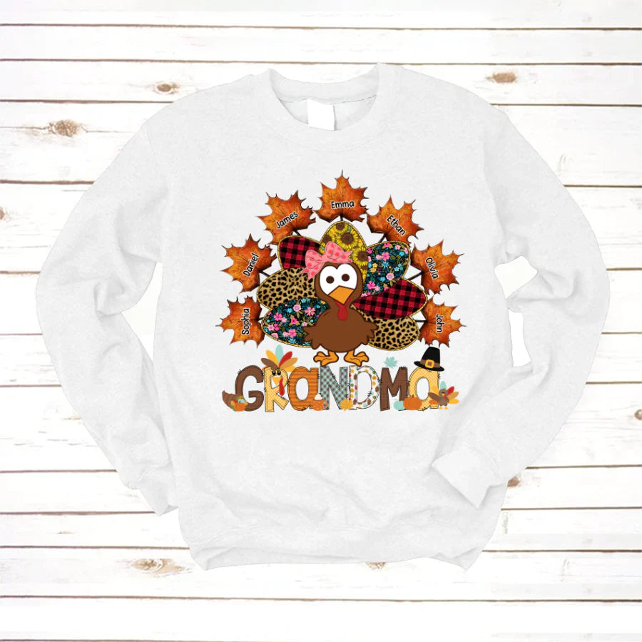 Grandma And Grandkids Thanksgiving Autumn Turkey Sweatshirt