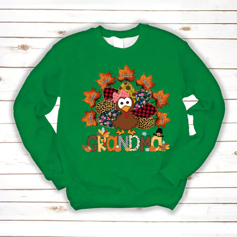 Grandma And Grandkids Thanksgiving Autumn Turkey Sweatshirt
