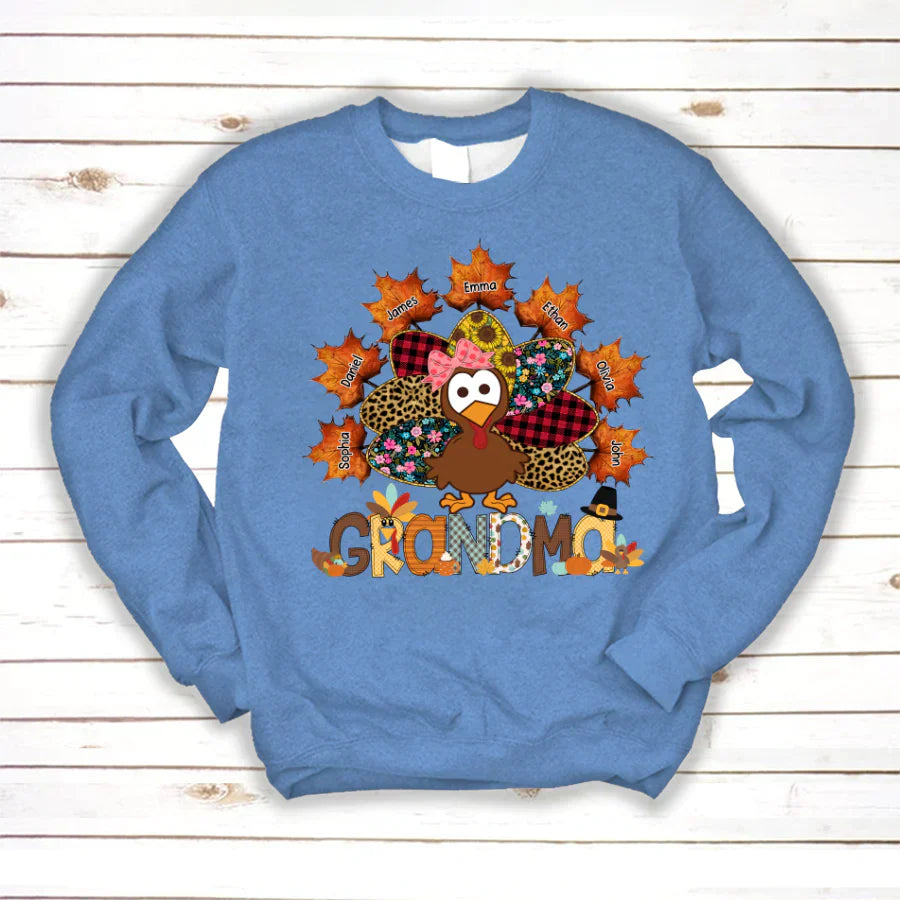 Grandma And Grandkids Thanksgiving Autumn Turkey Sweatshirt
