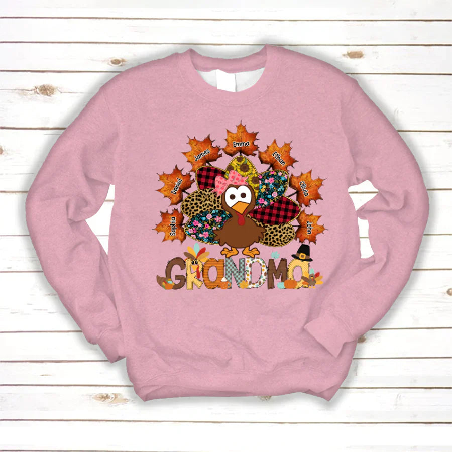 Grandma And Grandkids Thanksgiving Autumn Turkey Sweatshirt