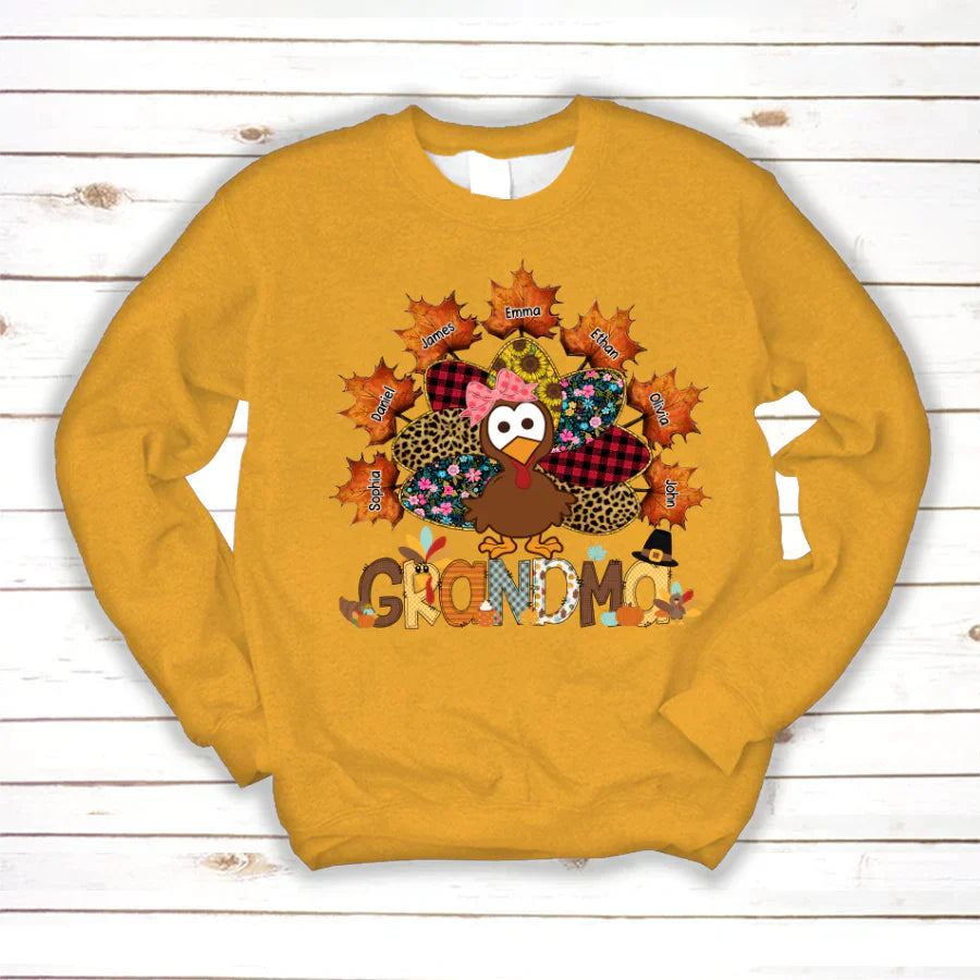 Grandma And Grandkids Thanksgiving Autumn Turkey Sweatshirt