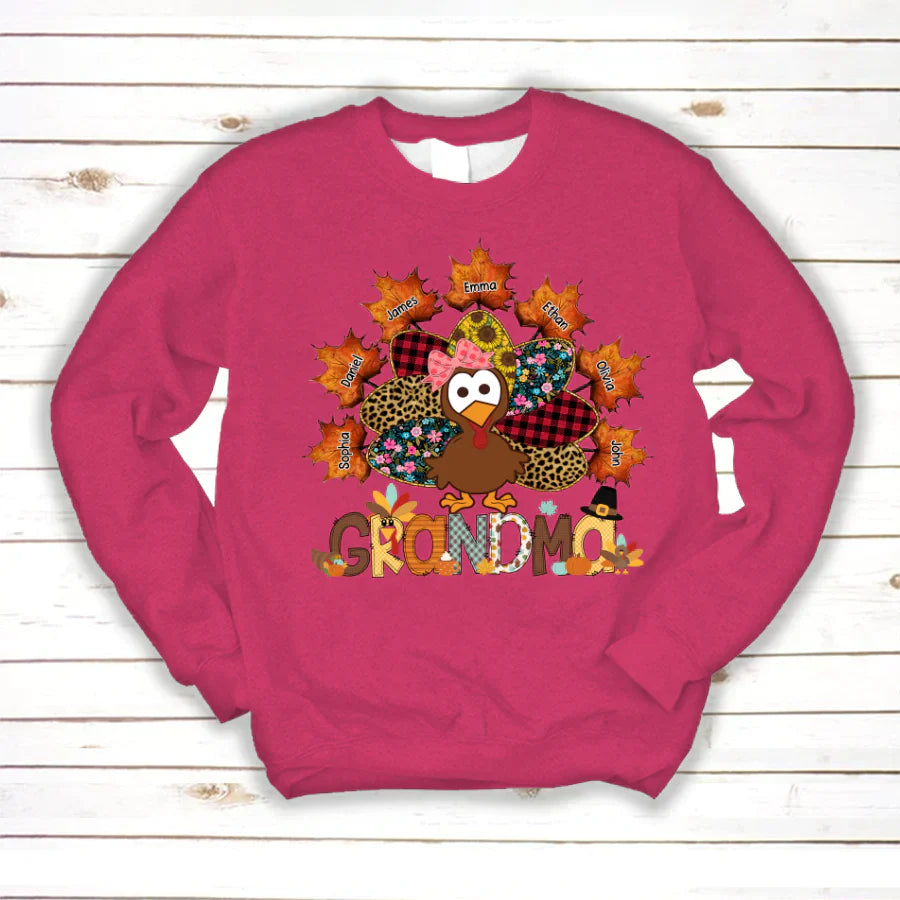 Grandma And Grandkids Thanksgiving Autumn Turkey Sweatshirt
