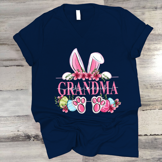 Grandma Bunny And Kids, Gift For Grandma, Grammy, Mama, Nana, Mimi, Mother Day CTH01 V-Neck