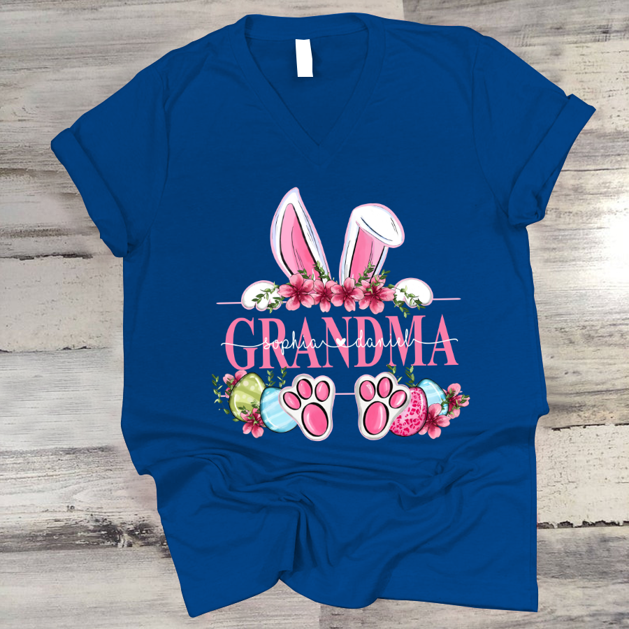 Grandma Bunny And Kids, Gift For Grandma, Grammy, Mama, Nana, Mimi, Mother Day CTH01 V-Neck