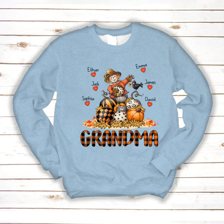 Grandma Fall Halloween Gift Custom Kidnames Sweatshirt