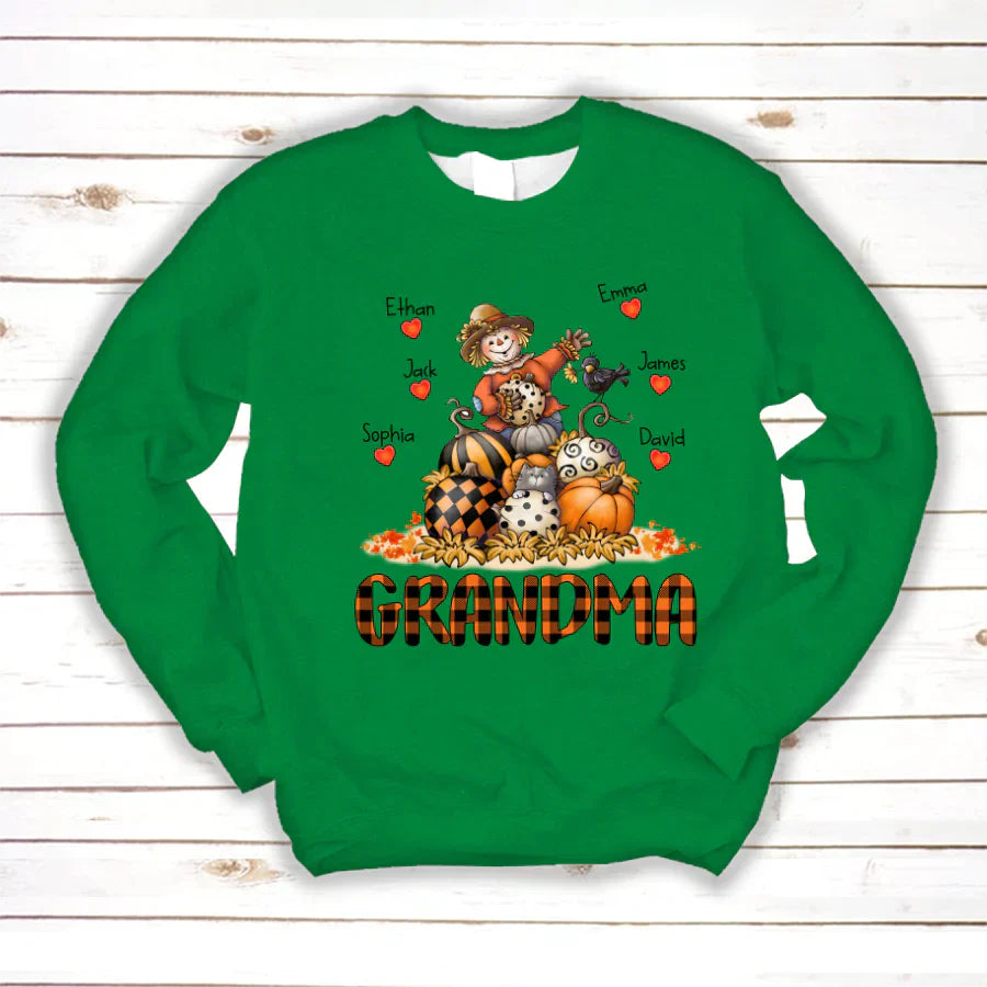 Grandma Fall Halloween Gift Custom Kidnames Sweatshirt