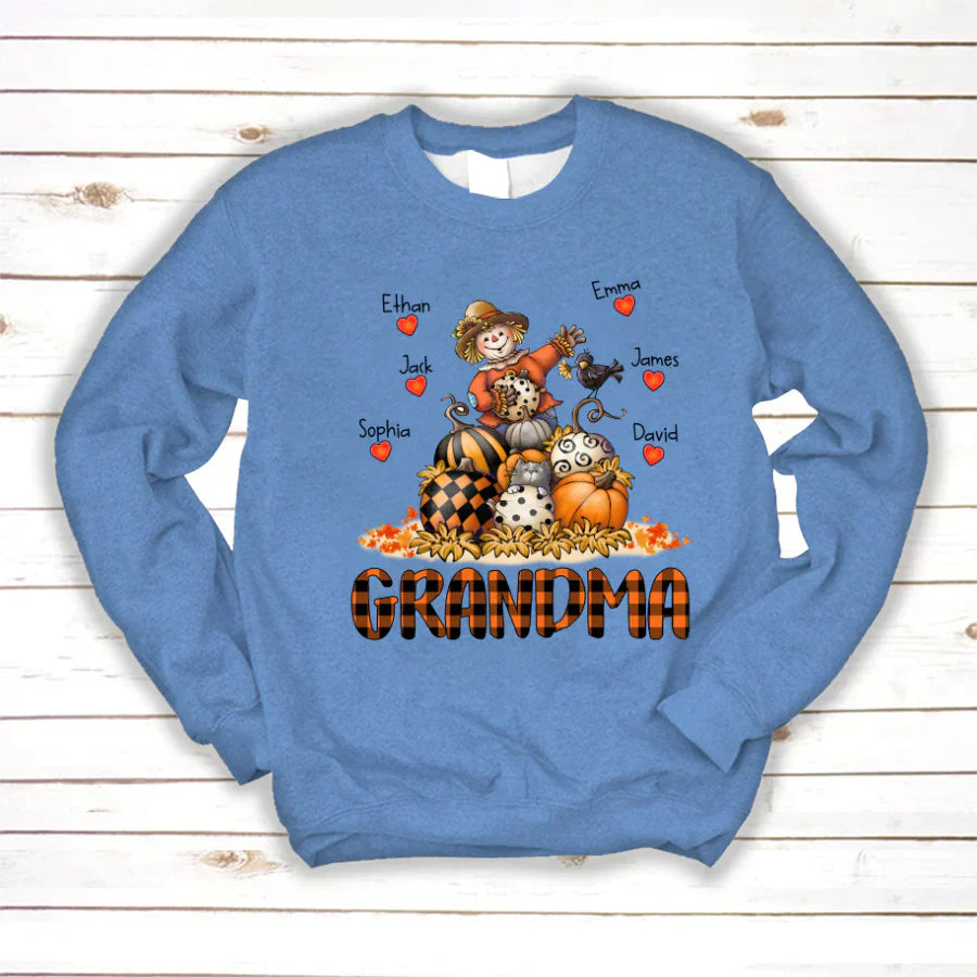 Grandma Fall Halloween Gift Custom Kidnames Sweatshirt