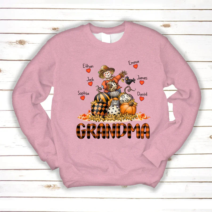 Grandma Fall Halloween Gift Custom Kidnames Sweatshirt