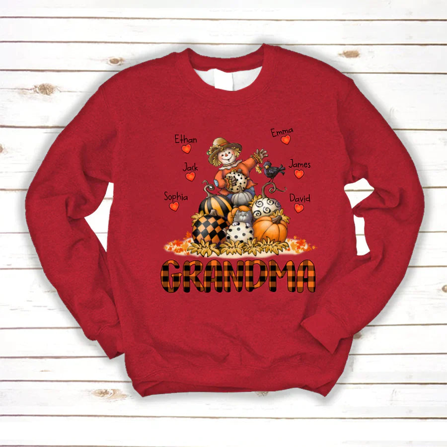 Grandma Fall Halloween Gift Custom Kidnames Sweatshirt