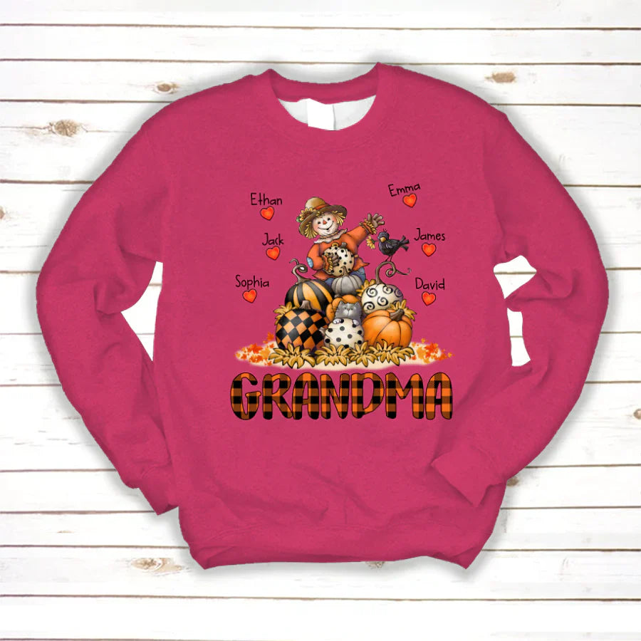 Grandma Fall Halloween Gift Custom Kidnames Sweatshirt