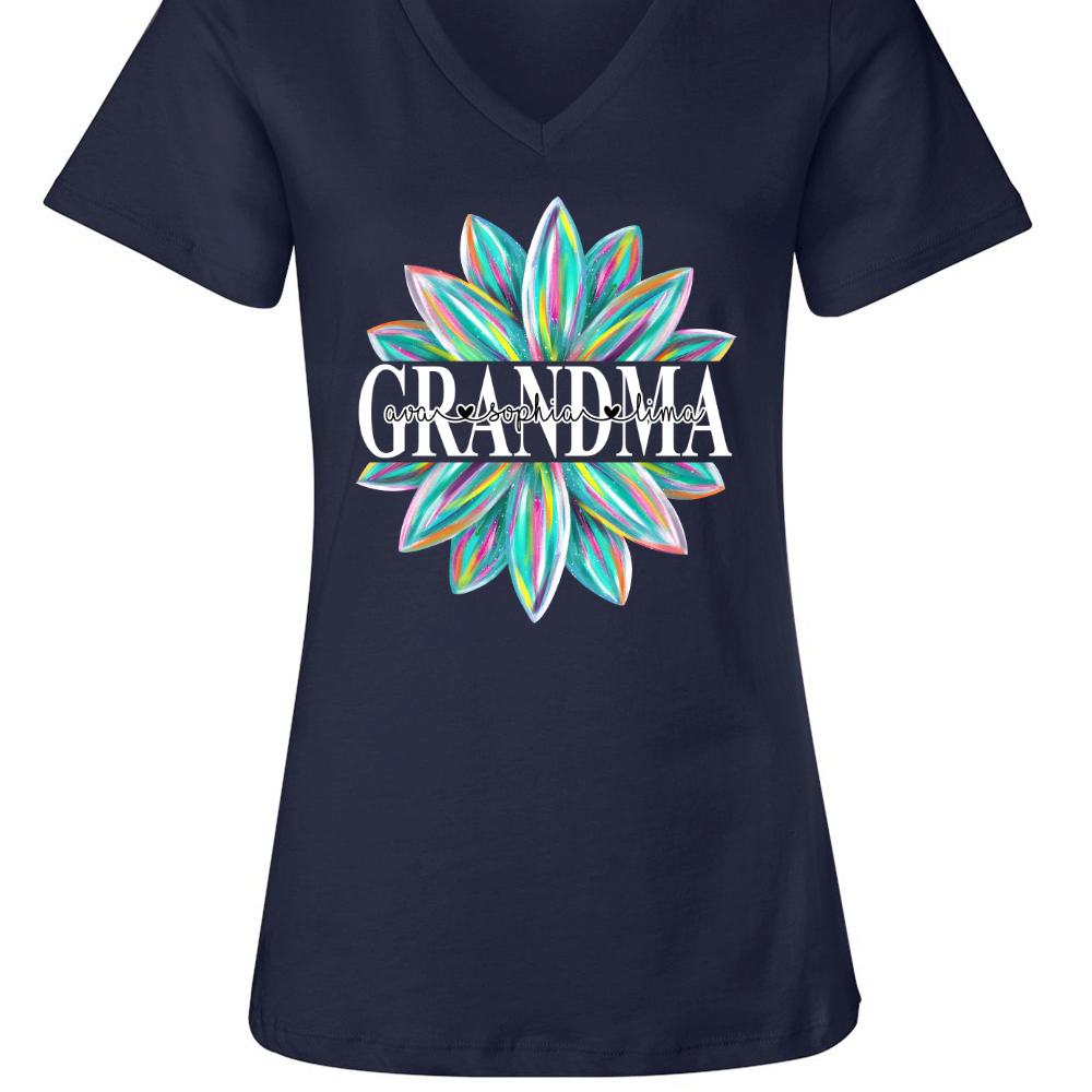 Grandma Flower Color 4 Shirt, Custom Grandma With Kids, Mother's Day TH V-Neck