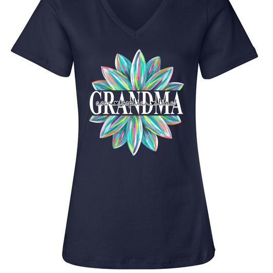 Grandma Flower Color 4 Shirt, Custom Grandma With Kids, Mother's Day TH V-Neck