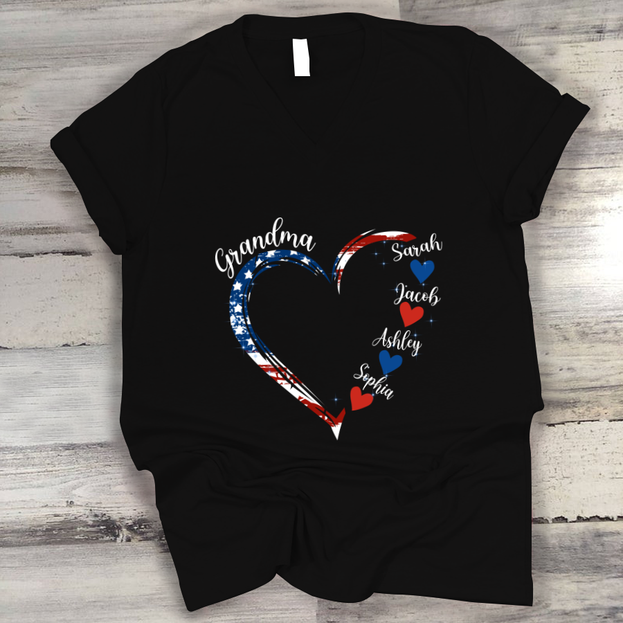 Grandma and Grandkids American Hearts V-Neck