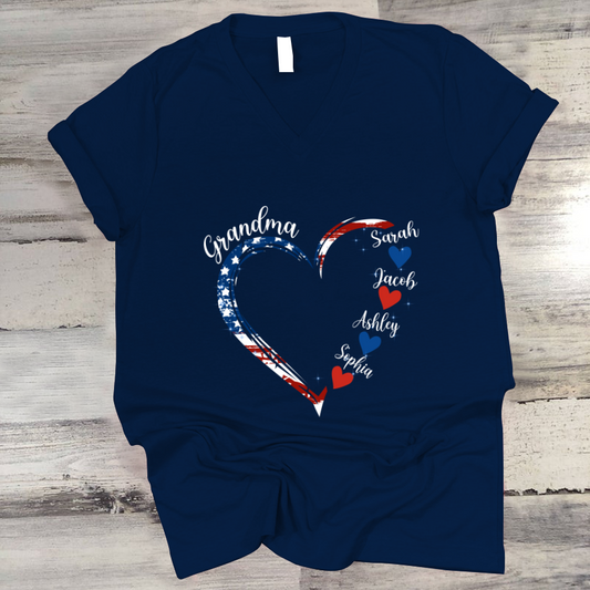 Grandma and Grandkids American Hearts V-Neck