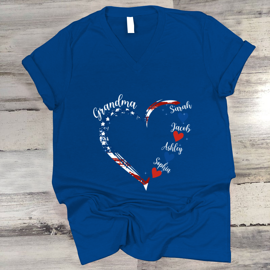 Grandma and Grandkids American Hearts V-Neck