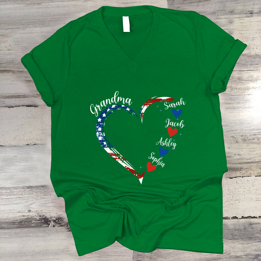 Grandma and Grandkids American Hearts V-Neck