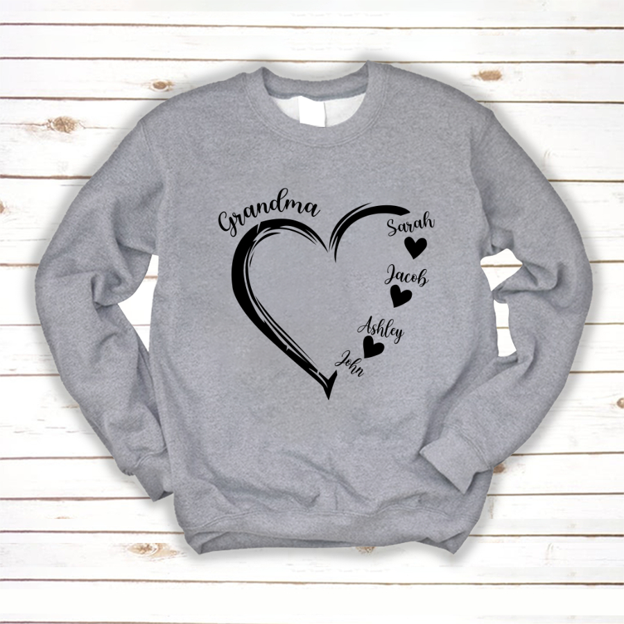 Grandma and Grandkids Heart , Grandma Heart Shirt, Custom Nana Shirt, Grandma and Grand Kids Sweatshirt
