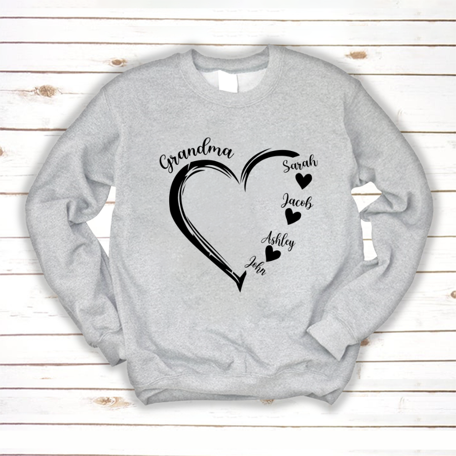 Grandma and Grandkids Heart , Grandma Heart Shirt, Custom Nana Shirt, Grandma and Grand Kids Sweatshirt
