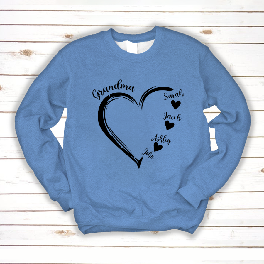Grandma and Grandkids Heart , Grandma Heart Shirt, Custom Nana Shirt, Grandma and Grand Kids Sweatshirt