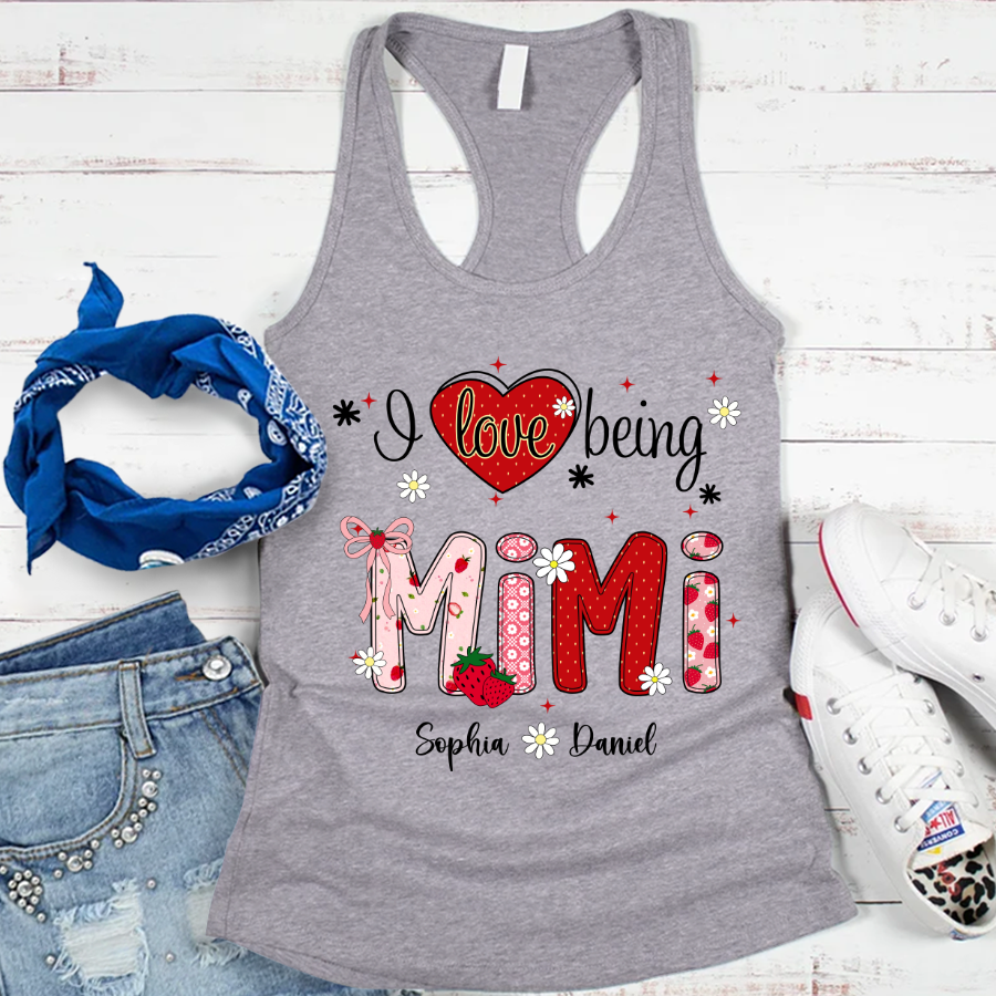 I Love Being A Mimi, Mimi Grandma Nana Strawberry And Grandkids Sweet Summer Time Shirt