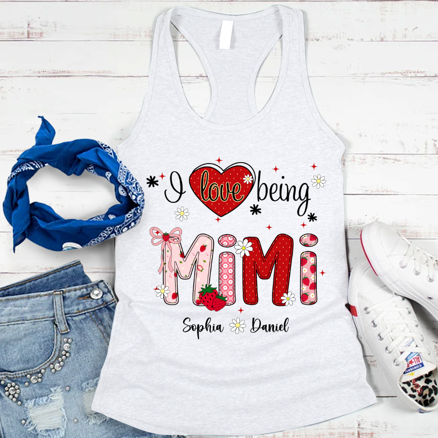 I Love Being A Mimi, Mimi Grandma Nana Strawberry And Grandkids Sweet Summer Time Shirt