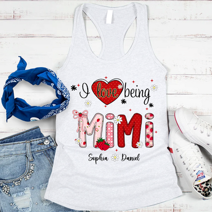 I Love Being A Mimi, Mimi Grandma Nana Strawberry And Grandkids Sweet Summer Time Shirt